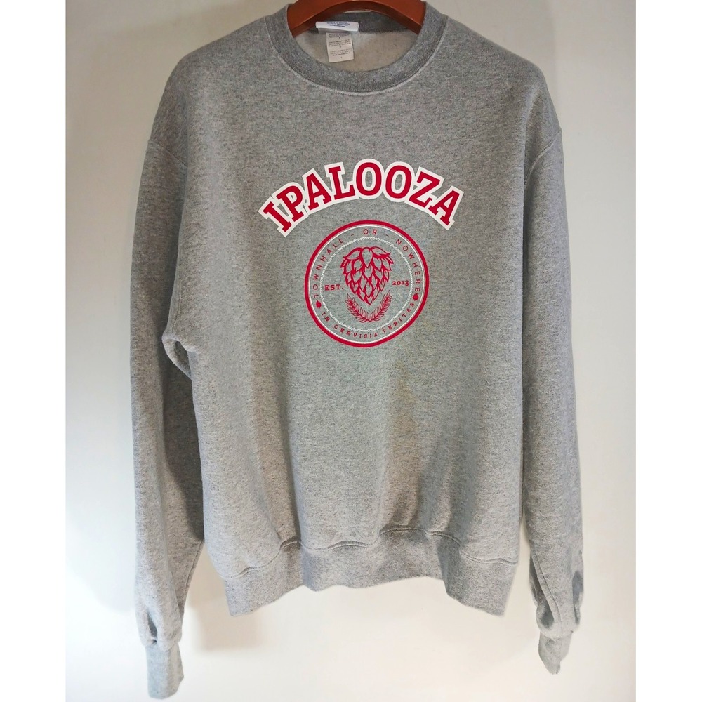 Champion Men's Gray Fleece Crewneck Pullover Sweatshirt Graphic Beer Hop L